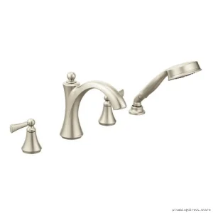 Wynford Roman Tub Edge Trim with Premium Handheld Shower - Brushed Nickel Moen T654BN