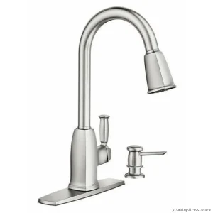 Wellsley Kitchen Faucet: Pulldown Spray + Soap Dispenser | Stainless Spot-Resistant 87022SRS Moen