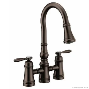 Moen Weymouth Bridge Oil Rubbed Bronze Kitchen Faucet - Pulldown Spray S73204ORB