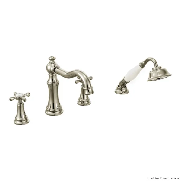 Moen Weymouth Polished Nickel Roman Tub Faucet Trim Set with Handheld Shower