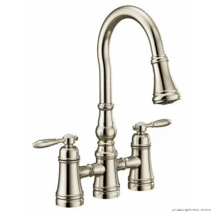 Moen Weymouth Bridge Kitchen Faucet with Pull-Down Spray - Polished Nickel