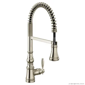 Moen Weymouth Pull-Down Spray Kitchen Faucet, Pre-Rinse Function, Polished Nickel S73104NL
