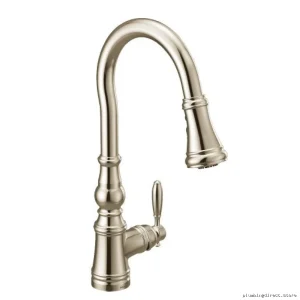 Moen S73004NL Weymouth Kitchen Faucet in Polished Nickel with Pull-Down Sprayer
