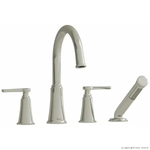 Momenti 4-Hole Deck Mount Tub Filler – C-Style Spout & J-Handles in Polished Nickel | Modern Shower Valve Design