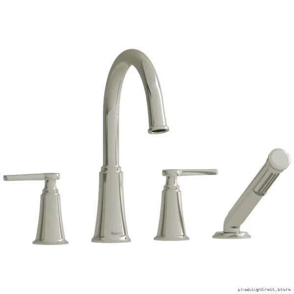 Momenti 4-Hole Deck Mount Tub Filler – C-Style Spout & J-Handles in Polished Nickel | Modern Shower Valve Design