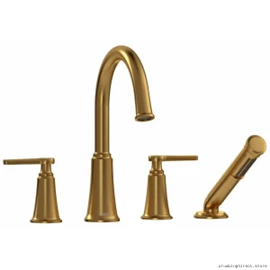 Momenti J-Handle Tub Filler in Elegant Brushed Gold