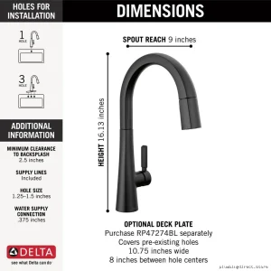 Monrovia Durable Kitchen Faucet with Hands-Free Pulldown Spray - Matte Black 9191-BL-DST