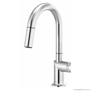 Odin Prep Faucet with Arc Spout & Pulldown Spray Space Saving Less Handle Chrome Finish