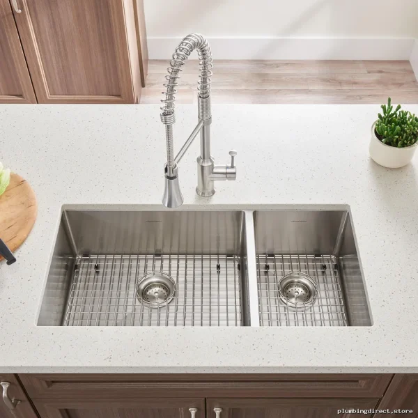 Pekoe 2 Bowl Undermount Kitchen Sink with Sink Grid - 18CR Stainless Steel American Standard - Image 2