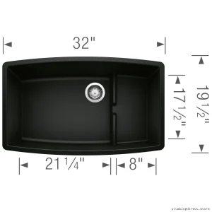 Performa Cascade 1.5 Bowl Undermount Silgranit Sink - Coal Black & Blanco