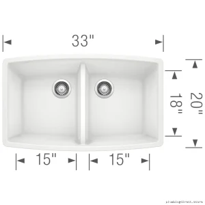 White Modern Two Bowl Undermount Sink - Performa U Silgranit Model #401713 Blanco