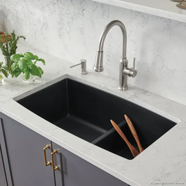 Performa U Bowl Low-Profile Undermount Silgranit Sink - Coal Black & Blanco