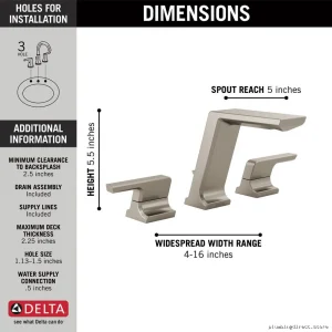 Pivotal 3599LF Widespread Bathroom Faucet - Durable Lumicoat Stainless & Delta Pressure Balance