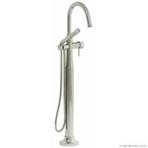 Polished Nickel Single Hole Floor Mount Tub Filler with C-Spout Trim