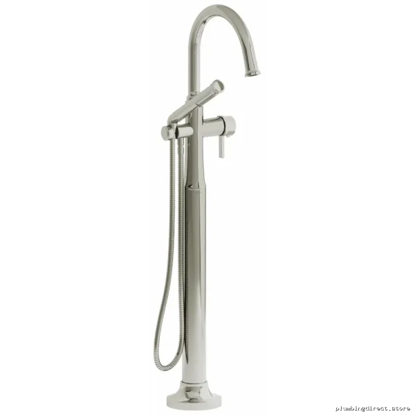 Polished Nickel Single Hole Floor Mount Tub Filler with C-Spout Trim