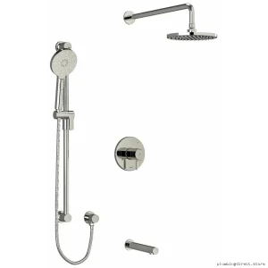 Polished Nickel Riu Ceiling Shower Arm & Tub Faucet Trim by RIOBEL