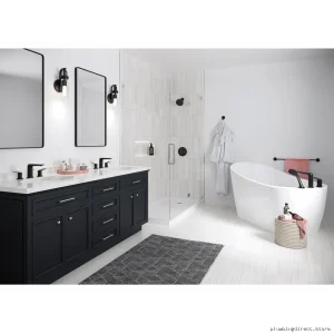 Portage Roman Tub Faucet Trim with Integrated Hand Shower | Matte Black Delta Valve Model