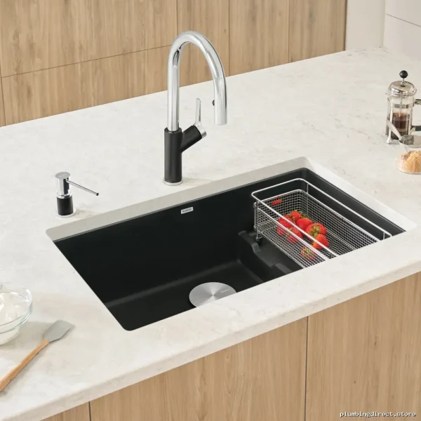 Precis Cascade 1.5 Bowl Undermount Silgranit Sink | Coal Black & Blanco - Image 4
