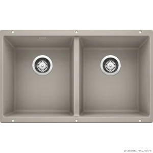 Precis U 2 Bowl Durable Silgranit Undermount Sink - Concrete Gray