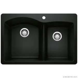 Premium 1.75 Bowl Drop-In Silgranit Sink | Diamond Coal Black & Blanco | Model 402618