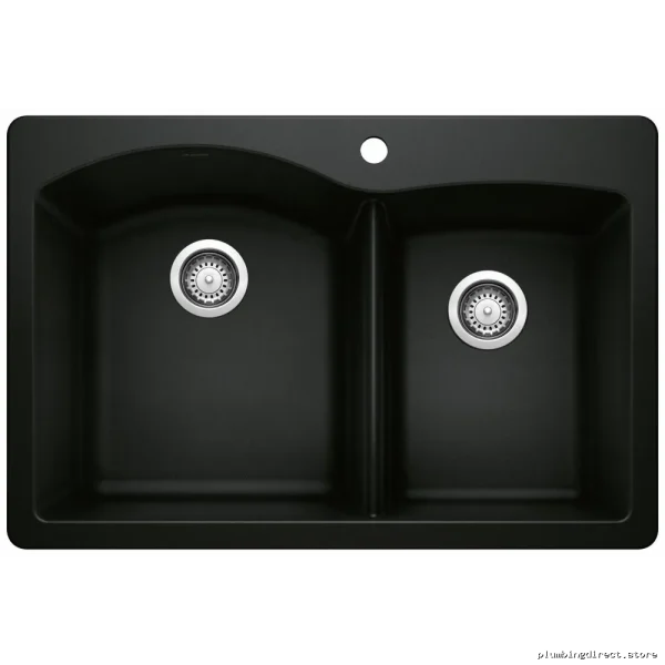Premium 1.75 Bowl Drop-In Silgranit Sink | Diamond Coal Black & Blanco | Model 402618