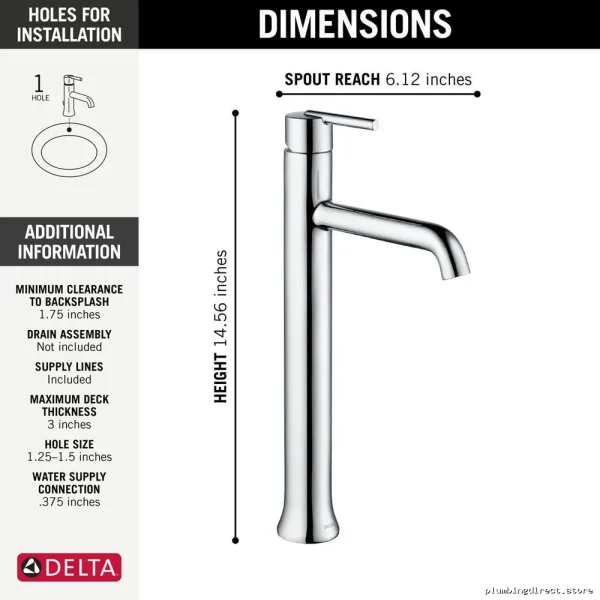 Trinsic Premium Chrome Bathroom Vessel Sink Faucet - 759-DST Delta - Image 2