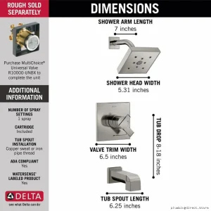 Premium Delta Stainless Shower Trim - H2Okinetic Water Saving