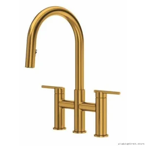 Pulldown Kitchen Faucet with Lateral Bridge Design & C-Spout - Brushed Gold Faucet LT400BG RIOBEL