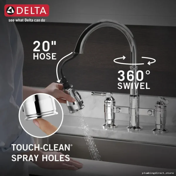 Pulldown Spray Bridge Kitchen Faucet - Chrome 2390L-DST Delta - Image 2
