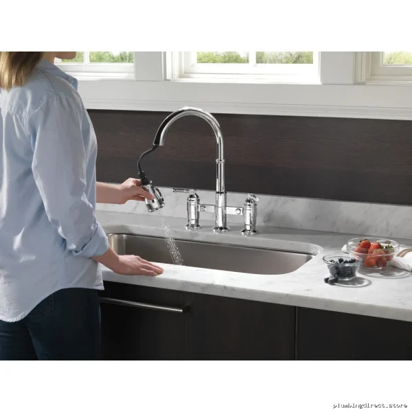 Pulldown Spray Bridge Kitchen Faucet - Chrome 2390L-DST Delta - Image 4