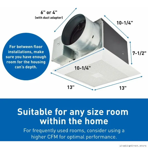 Quiet High-CFM Energy-Efficient Bathroom Exhaust Fan With Whisper Technology - Image 2