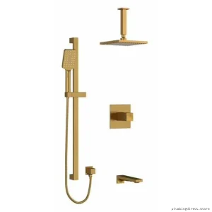 Reflet Ceiling Shower Arm with Tub & Shower Faucet Trim - Brushed Gold