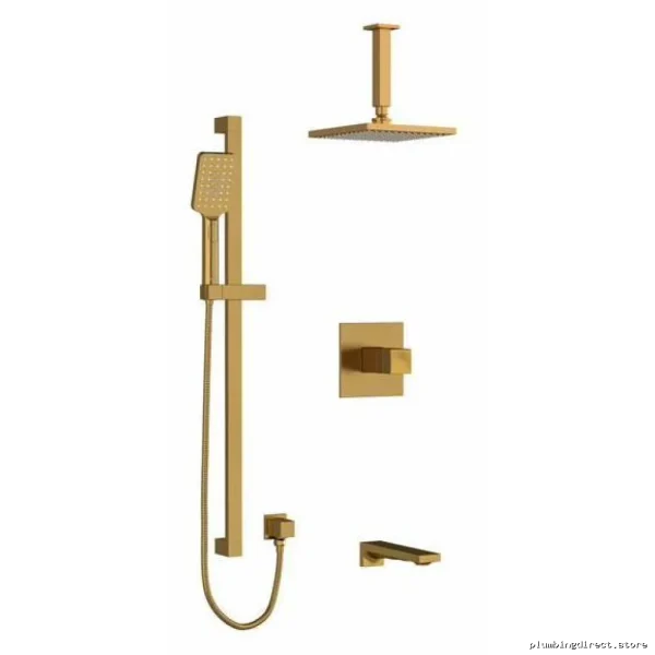 Reflet Ceiling Shower Arm with Tub & Shower Faucet Trim - Brushed Gold