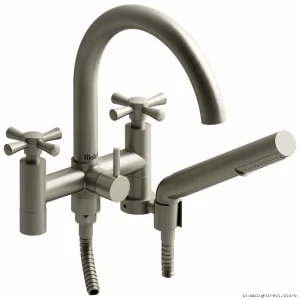 RIOBEL Edge 2-Hole Riser-Free Tub Faucet with Stylish Cross Handles - Brushed Nickel Finish ED06+BN