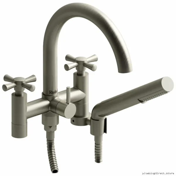 RIOBEL Edge 2-Hole Riser-Free Tub Faucet with Stylish Cross Handles - Brushed Nickel Finish ED06+BN