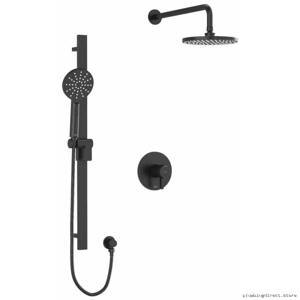 RioBel TKIT323PXTMBK-6 Black Shower Faucet Trim with Ceiling Mount Arm