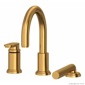 RioBel Brushed Gold 3-Hole Deck Mount Bath Tub Filler Trim Set Arca Model