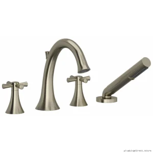 RIOBEL Bathtub Filler – Four Hole Modern Design | Cross Handle & DeckMount in Brushed Nickel