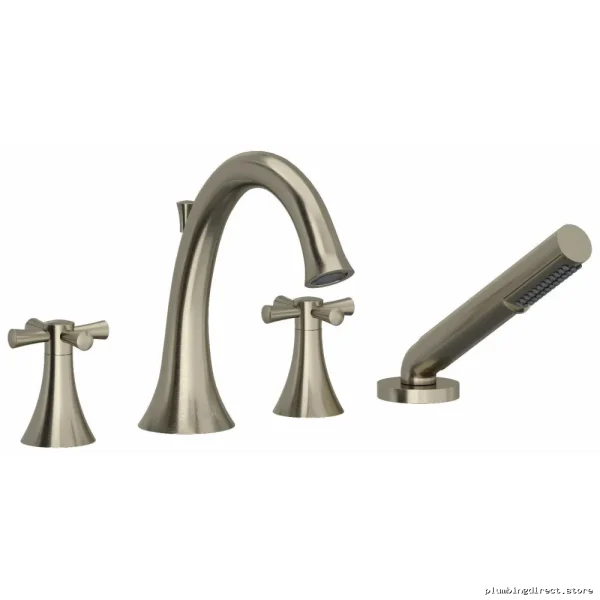 RIOBEL Bathtub Filler – Four Hole Modern Design | Cross Handle & DeckMount in Brushed Nickel