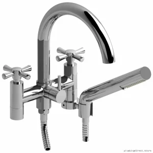 RIOBEL Chrome ED06+C 2-Hole Tub Filler No Risers Cross Handles