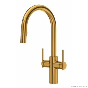 Pulldown Spray Kitchen Faucet Two-Handle C-Spout Brushed Gold Finish RIOBEL LT801BG
