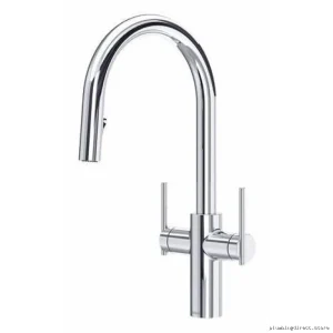 Lateral Two Handle Kitchen Faucet with Pulldown Spray with C-Spout - Chrome LT801C RIOBEL