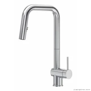RIOBEL Modern Pull Down Kitchen Faucet with U-Shaped Spout in Sleek Stainless Steel