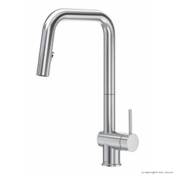 RIOBEL Modern Pull Down Kitchen Faucet with U-Shaped Spout in Sleek Stainless Steel