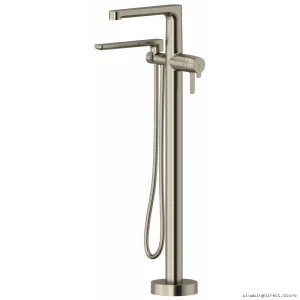 Elegant Modern Single-Hole Floor-Mount Bathtub Fillers – Brushed Nickel Trim | Model TNB39BN from RIOBEL
