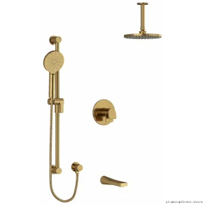 RIOBEL Ode Tub Shower Faucet Trim Kit - Brushed Gold Ceiling Arm Modern Design TKIT1345ODBG-6