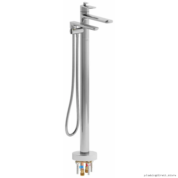 Riobel Pro EV39C Chrome Floor Mount Tub Filler with Thermostatic Coaxial & Hand Shower
