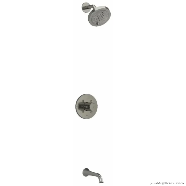Sleek Edge Thermostatic Shower Tub Faucet with PEX - Brushed Nickel KIT4744EDTM+BN-SPEX RIOBEL
