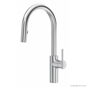 Riobel Stainless Steel Kitchen Faucet with Pull Down C-Spout Spray