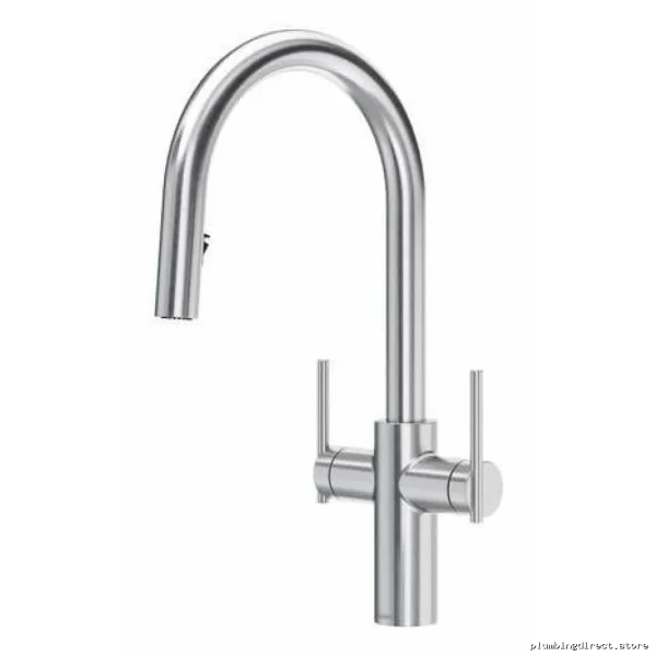 RioBel Stainless Steel Kitchen Faucet: Dual-Handle, C-Spout, Pulldown Spray LT801SS